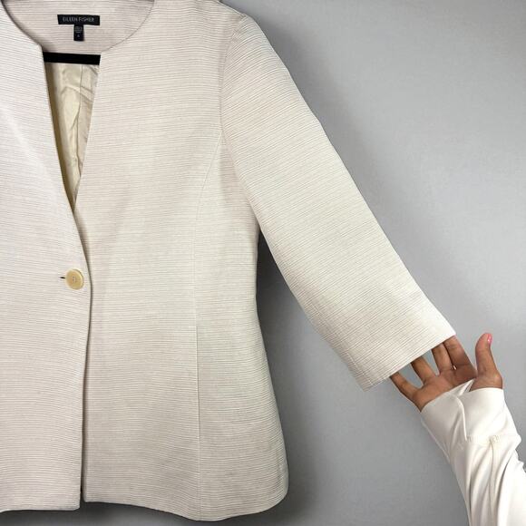 Eileen Fisher Cream Blazer Jacket S Textured Minimalist Workwear Quiet Luxury - Picture 5 of 8